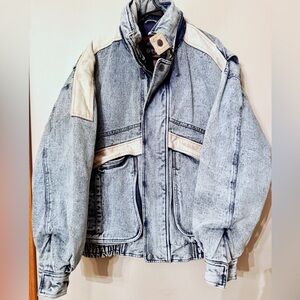 80s acid wash denim bomber jacket with cream accents CL New Order